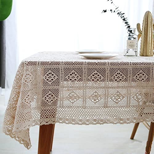 EHOMERY Wachstuchtischdecke Meterware Kariert Tablecloth Waterproof Spitze Hohle Blume Tischdeckenhalter Dicke Tische Tischtuch Leinen Natur Weiß Tischschutz Dekoration 100X140Cm von EHOMERY