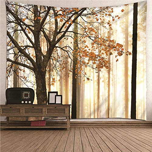 EHOMERY Wandbehang Aesthetic Inhouse Wanddekoration Gelb Ahornwald Sonnenschein Wandteppich Vintage Tapisserie Halloween Wandschmuck Groß Schlafzimmer Wohnzimmer 300X260Cm von EHOMERY