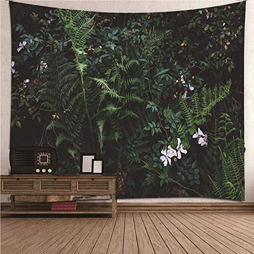 EHOMERY Wandbehang Aesthetic Wanddekorationen Grün Weiß Blätter Und Weiße Blume XL Für Kinder Wandschmuck Groß Schlafzimmer Wohnzimmer 350X256Cm von EHOMERY