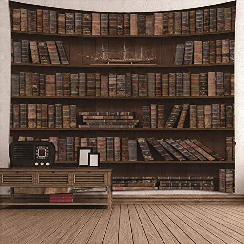 EHOMERY Wandbehang Cozy Tapisserie Schlafzimmer Braun Vintage Bücherregal Fenster Wandtuchbefestigung Deko Wandschmuck Groß Wohnzimmer Wanddekoration 300X260Cm von EHOMERY