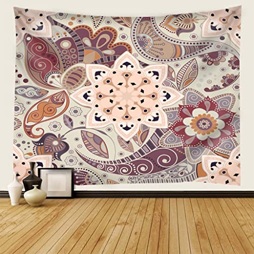 EHOMERY Wandbehang Dekoration Wandtuch Teenager Beige Psychedelische Mandala-Weinlese-Muster-Kunst Wandbehang/Wandteppich Wanddecken Wandbehang Deko Wandschmuck Groß Wanddekoration 79X79 Inches von EHOMERY