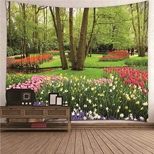 EHOMERY Wandbehang Junge Wandtuch XXL Bunt Park Blumen Bäume Gras Wandteppich Wanddekoration Jungs Wandschmuck Groß Schlafzimmer Wohnzimmer 200X200Cm von EHOMERY