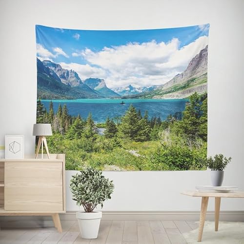 EHOMERY Wandbehang Kinderzimmer Wanddekoration Aussenbereich Berge Und Flüsse Wandbehang zum Aufhängen Wandbehang Tapisserie Wohnzimmer Schlafzimmer Wandbehang Dekoration 100x70cm von EHOMERY