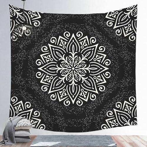 EHOMERY Wandbehang Kinderzimmer Wandschmuck Küche Schwarz Und Weiß Boho-Mandala Wandteppich Nordisch Wandtuch Bunt Deko Groß Schlafzimmer Wohnzimmer Wanddekoration 150X150Cm von EHOMERY