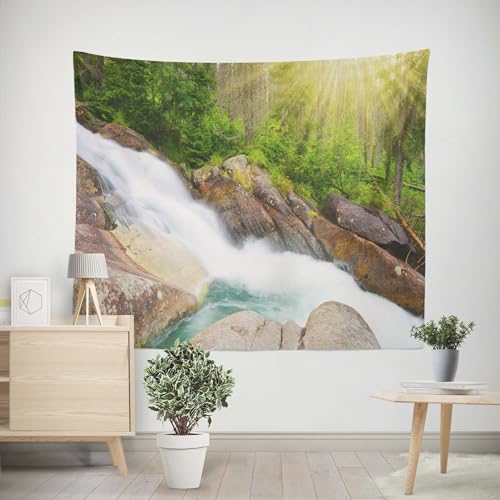 EHOMERY Wandbehang Stoffbild Schlafzimmer Wanddekoration Wasserfall-Naturlandschaft Wandteppich Schlafzimmer Wandtuch Befestigung 350x250cm von EHOMERY