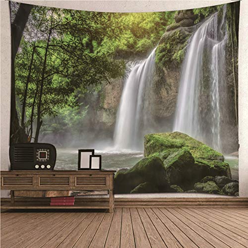 EHOMERY Wandbehang Uni Wandtuch Lang Grün Gebirgswasserfall-Fluss Wandteppich XXL Wanddecke XXL Deko Wandschmuck Groß Schlafzimmer Wohnzimmer Wanddekoration 150X150Cm von EHOMERY