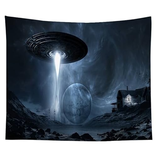 EHOMERY Wandteppich Aesthetic Wanddekoration Diele Bunt Sci-Fi-Universum Alien-UFO-Landschaft Wandteppich Klein Waschbar Wohnzimmer Groß Wandbehang Wandschmuck Schlafzimmer 130X150Cm von EHOMERY