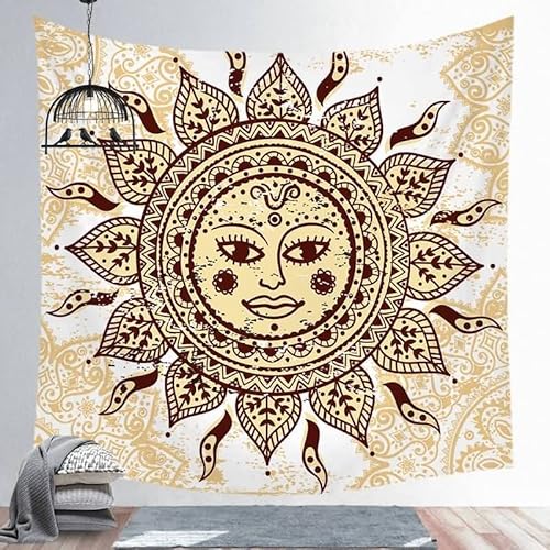 EHOMERY Wandteppich Groß Wandtuch Klein Gold Tarot Sonne Mond Wandbehang Vorhang Wandteppich Tapisserie Multicolored Fantasy Wandbehang Deko Wandschmuck Wohnzimmer Wanddekoration 150X200Cm von EHOMERY