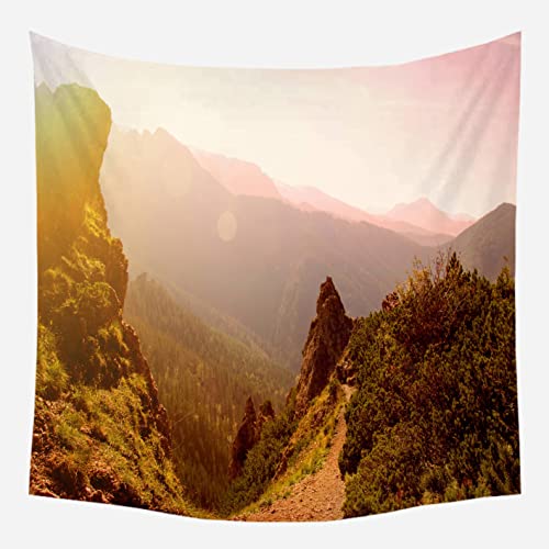 EHOMERY Wandteppich Halterung Tapisserie Mit Figur Grafik Bunt Berggipfel Schlucht Naturlandschaft Wandbehang Winter Wanddekoration Landkarte 130X150Cm von EHOMERY