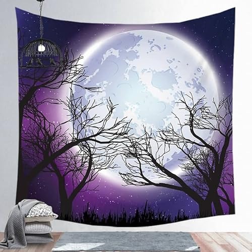 EHOMERY Wandteppich Kinderzimmer Mädchen Wanddecke Lang Lila Mond Baumkrone Wandbehang Dekoration 3D Wanddekoration Wandbehang Wandschmuck Groß Schlafzimmer Wohnzimmer 95X73Cm von EHOMERY