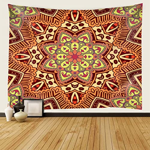 EHOMERY Wandteppich Klein Bunt Wohnzimmer Wanddekoration Orange Psychedelische Mandala-Weinlese-Muster-Kunst Wandbehang Decke Wanddecken Wandbehang Wandschmuck Groß Schlafzimmer 37X29 Inches von EHOMERY