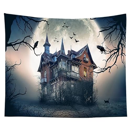 EHOMERY Wandteppich Küche Wanddekoration Garten Bunt Halloween-Horror-Schloss-Dekoration Wandbehang Wandteppiche Balkon Wanddekoration Draußen 95X73Cm von EHOMERY