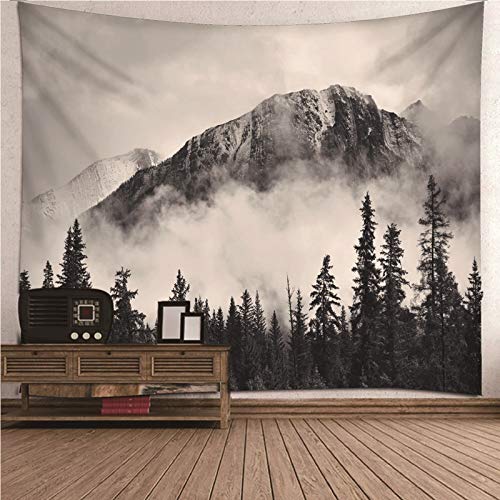 EHOMERY Wandteppich Mädchen Teenager Wanddecke Deko Grau-Weiß Nebel In Den Bergen Wandbehang Om Wanddekoration Großflächig Wandschmuck Schlafzimmer Wohnzimmer 200X200Cm von EHOMERY