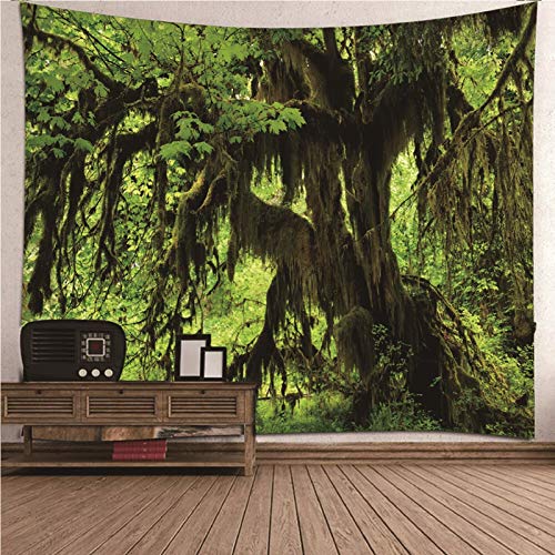 EHOMERY Wandteppich Nordisch Wandtuch Tür Grün Baum Aesthetic Indie Wanddekoration Indie Wandbehang Wandschmuck Groß Schlafzimmer Wohnzimmer Wanddekoration 240X220Cm von EHOMERY