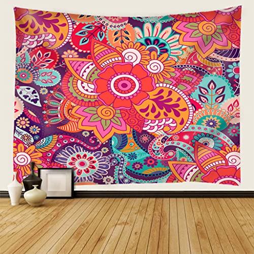 EHOMERY Wandteppich Psychedelic XXL Wanddekoration Weihnachten Rot Psychedelische Mandala-Weinlese-Muster-Kunst Wandteppiche Wandbehang Tapisserie Halloween Wandbehang Wanddekoration 94X86 Inches von EHOMERY