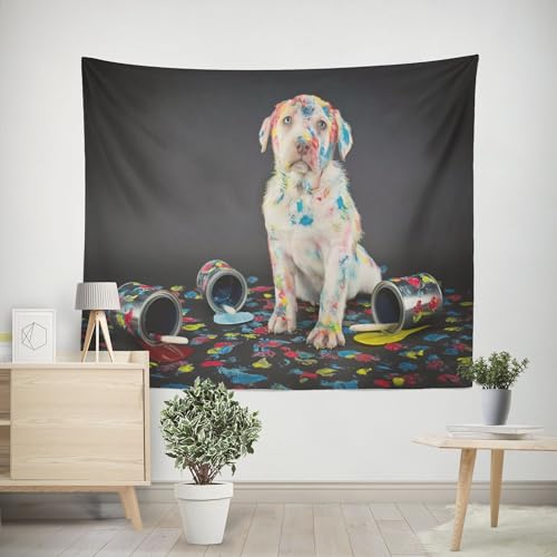 EHOMERY Wandteppich Schlafzimmer Psychodelic Wandtuch Doodle-Hund Wandbehang Lang Tapisserie Kunst Wohnzimmer Schlafzimmer Wandbehang Dekoration 100x70cm von EHOMERY