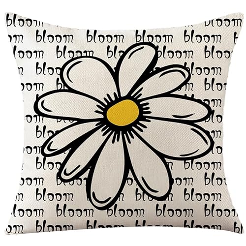 EHOMERY Zierkissenbezüge Für Sofa Kissenhülle Outdoor Leinen Kissenbezüge Leinen Kissenhülle Blau Blume Zierkissenbezüge Sofadekoration Gelb 45x45cm von EHOMERY