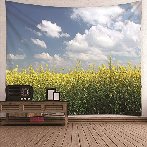 Wandbehang Chinesisch Wand Teppiche Bunt Blau Gelb Rapsfeld Mit Blauem Himmel Und Weißen Wolken Xxl Wandtuch Kinderzimmer Deko Wandschmuck Groß Schlafzimmer Wohnzimmer Wanddekoration 350X256Cm von EHOMERY