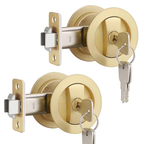 EHOMEWARE 2 Stück Taschentürgriffe, goldfarben, gleichschließend, Schiebetürschloss mit Schlüssel, runder Taschentürriegel, moderner versenkter Türknauf EHOMEWARE 2 Stück Taschentürgriffe, goldfarben, gleichschließend, Schiebetürschloss mit Schlüssel, runder Taschentürriegel, moderner versenkter Türknauf von EHOMEWARE