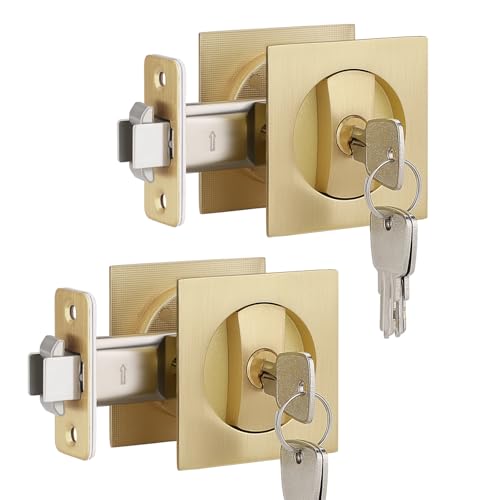EHOMEWARE 2 Stück Taschentürschloss mit Schlüssel, goldfarbene Taschentürgriffe, quadratische Taschentürbeschläge, robuste Schiebetürbeschläge, moderne versenkte Türknäufe EHOMEWARE 2 Stück Taschentürschloss mit Schlüssel, goldfarbene Taschentürgriffe, quadratische Taschentürbeschläge, robuste Schiebetürbeschläge, moderne versenkte Türknäufe von EHOMEWARE