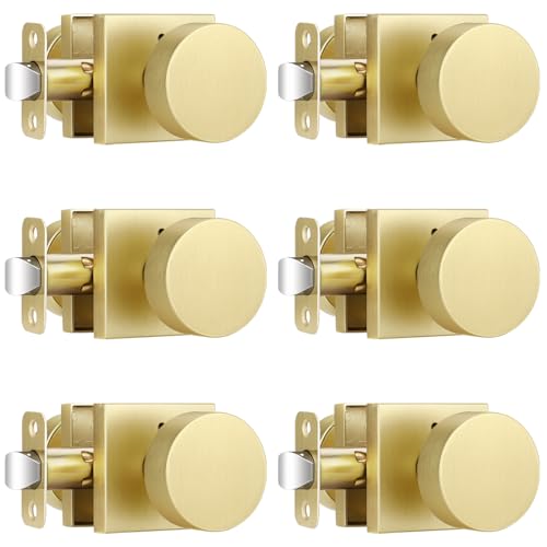 EHOMEWARE 6 Stück goldene Türgriffe für den Innenbereich, Schlafzimmer-Türknäufe mit Schloss, schlüsselloser Sichtschutz-Türknauf, robuster Badezimmertürknauf, satiniertes Messing-Finish, universell von EHOMEWARE