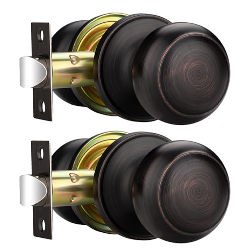 EHOMEWARE Bronzetürknauf, Innentürknäufe für Schrank/Flur, Durchgangstürknauf ohne Schloss, schlüsselloser Türgriff, runde Form, passend für Links- und Rechtshändertüren, 2 Stück von EHOMEWARE