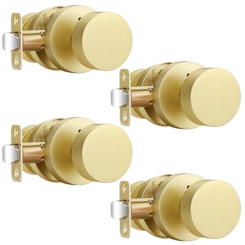 EHOMEWARE Messing-Türgriffe innen, 4 Stück, schlüsselfrei, Privatsphäre, Türknauf für Schlafzimmer/Badezimmer, robuster, runder Türknauf, universelle Handhabung von EHOMEWARE