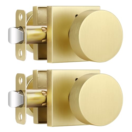 EHOMEWARE Messing-Türknäufe, Innentürknäufe für Badezimmer, Schlafzimmer, Türschloss, schlüsselloser Sichtschutz-Türknauf, robuste goldfarbene Türgriffe, passend für linke und rechte Türen, 2 Stück von EHOMEWARE