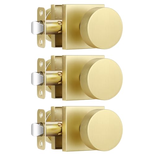 EHOMEWARE Türknäufe aus massivem Messing, für Flur, Schrank, Schlafzimmer (schlüsselloser Durchgang, robust), universelles Design für Links- und Rechtshänder, Messing-Finish, goldfarben, 3 Stück von EHOMEWARE