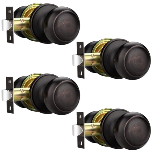 EHOMEWARE Türknäufe für den Innenbereich, ölgeriebene Bronze, Durchgangstürgriff ohne Schloss, schlüssellose Flur-/Schranktürknäufe, runder Türknauf für linke/rechte Türen, 4 Stück von EHOMEWARE