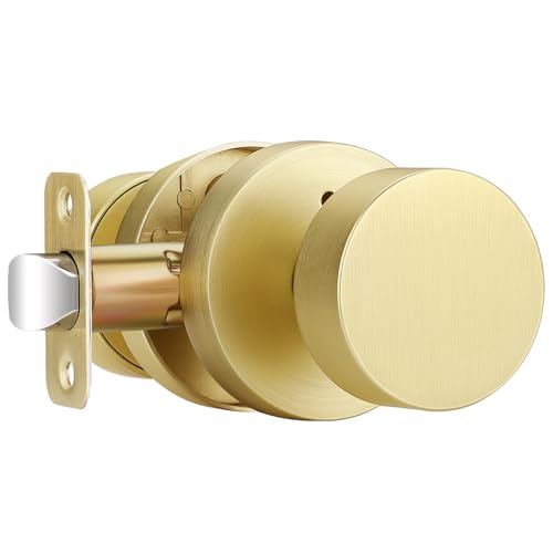 EHOMEWARE Türknauf für den Innenbereich, Schlafzimmer-Türknäufe mit Schloss, schlüsselloser Privatsphäre-Türknauf, robuster Badezimmertürgriff, universelle Passform links/rechts, satiniertes Messing von EHOMEWARE