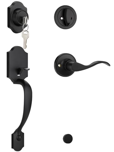 EHOMEWARE Vordertürschloss-Set, 1 Stück, schwarze Türknäufe, Außentürgriff mit einzelnem Riegel, wendbarer Türgriff für links- und rechtshändige Türen von EHOMEWARE