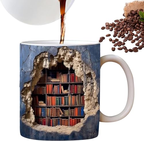 3D Bücherregal Tasse Kaffeetasse Bibliothek Bücherregal Reisebecher Teebecher Milchbecher Porzellan Knochenbecher Bücherregal Becher Neuheit Sprüche Buchliebhaber Becher Weihnachtsgeschenk (C) von EHOTER