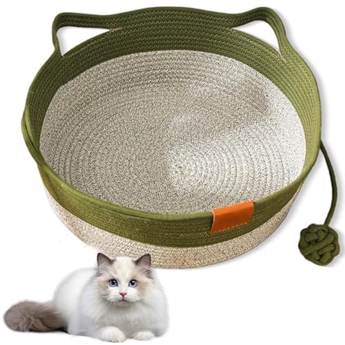 Cutypet Katzenkorb, niedliches Haustierbett für den Innenbereich, Couch, mit Spielzeugschwanz und eingebautem, waschbarem Kratzpad, handgewebt, natürliches Rattan, Schlafhaus für kleine und große Cutypet Katzenkorb, niedliches Haustierbett für den Innenbereich, Couch, mit Spielzeugschwanz und eingebautem, waschbarem Kratzpad, handgewebt, natürliches Rattan, Schlafhaus für kleine und große von EHOTER