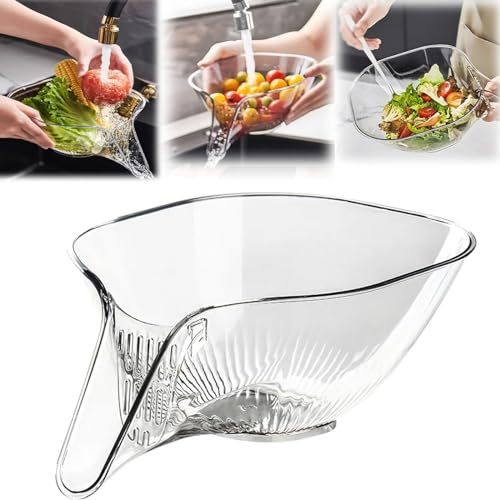 Drain Basket Drainage Basket Funnel Küche Sieb Schüssel Küchensieb Abtropfschale Reiswaschsieb Siebschale Multifunktionale Abtropfkorb für Obst Gemüse Nudeln Geschenk (Weiß) von EHOTER