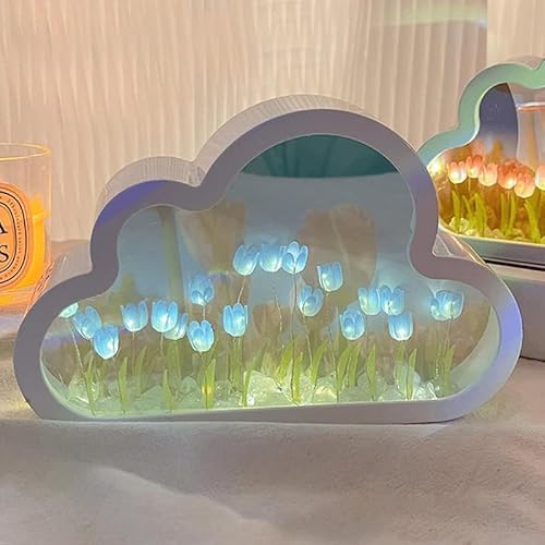 EHOTER DIY Cloud Tulip Light 20 Simulated Flowe Night Light Lamp Creative Living Room Bedside Table Top Decorations Gift for Valentines Christmas Birthday Girl (Blue) von EHOTER