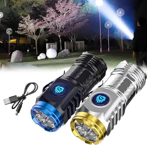 EHOTER Dreiäugige Monster-Mini-Taschenlampe, 3-äugig, ultrahell, tragbar, kleine LED-Taschenlampe, superhell, wiederaufladbar, hohe Lumen, Blitzlicht (Schwarz + Silber) von EHOTER
