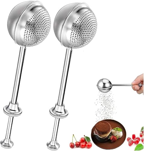 EHOTER Edelstahl Mehlsieb Puderzuckerstreuer Mehl und Puderzuckersieb Handsieb Kakaopulver Shaker Duster Mehlspender Shaker mit Federgriff Einhandsieb Küchensieb für Zuckermehl Gewürze (2) von EHOTER