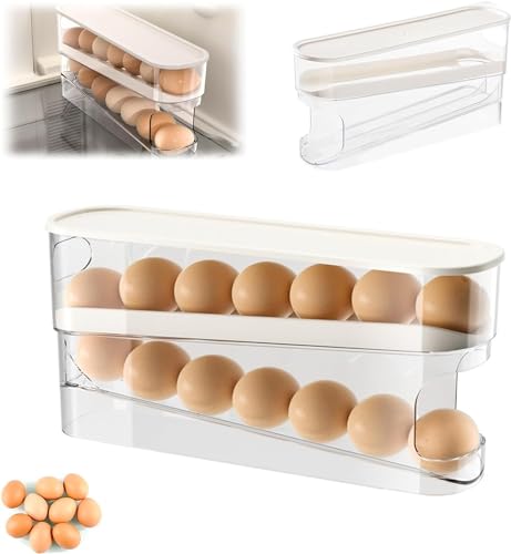 EHOTER Eierspender Automatisch Rollend Eier Organizer für Kühlschrank 2-stöckiger Eier Aufbewahrungsbehälter Stapelbar Durchsichtig Küche Eierspender Eier Aufbewahrungbox (1) von EHOTER