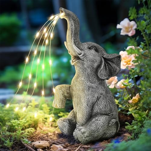 Elefant Solar Statue LED Lichterkette Gartendeko Wetterfest Elefant Außen Gartenfiguren Deko Tiere Laterne Solarlampe Gartendekoration für Balkon Terrasse Teich Hof Frauen Herren Geschenk (A) von EHOTER