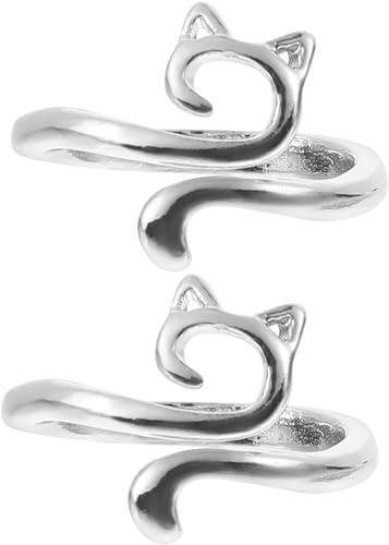 EHOTER Häkelring für Fingergarn Verstellbare Strickschlaufe Katze Kitty Ohren Offener Ring Niedlich Katze Schmuck Ring Strickzubehör Geschenk für Frauen Mädchen Damen (2PCS) von EHOTER