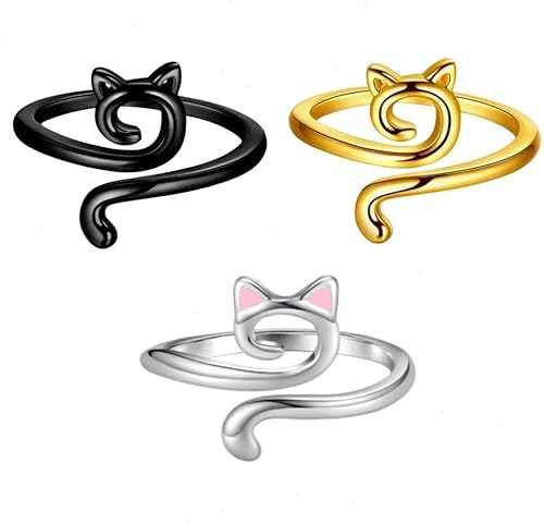 EHOTER Häkelring für Fingergarn Verstellbare Strickschlaufe Katze Kitty Ohren Offener Ring Niedlich Katze Schmuck Ring Strickzubehör Geschenk für Frauen Mädchen Damen (3PCS) von EHOTER