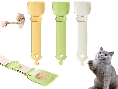 EHOTER Katzen Snack Löffel 2 Stück Fressnäpfe für Katzen Katzen Feeder Feed Strip Squeeze Löffel Katzen Futterlöffel Flexibler Haustierlöffel Multifunktionaler Katze Fütterung (beige) von EHOTER