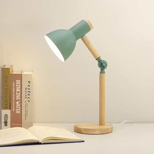 EHOTER Klassische Schreibtischlampe LED Leselampe Holz E27 Tischlampe Verstellbar Arbeitsleuchte Vintage Nordische Modern Bürolampe Nachttischlampe für Schlafzimmer Wohnzimmer Energiesparend (Grün) von EHOTER