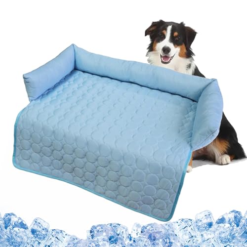 EHOTER Kühlendes Hundebett, selbstkühlendes Hundebett, mit Eisseidenstoff, langlebig, kratzfestes Gel-Pad für Hunde und Katzen im heißen Sommer, maschinenwaschbar (Blau, 70 x 70 cm) von EHOTER