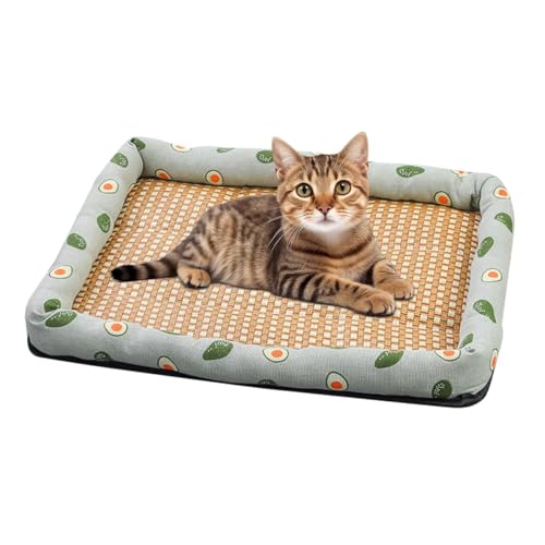 EHOTER Kühlendes Rattan-Haustierbett, kühlendes Bett für Haustiere, mit hitzebeständigem Rattan, gewebt, atmungsaktiv, quadratisch, waschbar, mit Rand für Hunde, Katzen (Avocado, 40 x 30 cm) von EHOTER