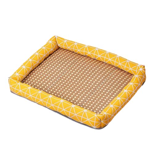 EHOTER Kühlendes Rattan-Haustierbett, kühlendes Bett für Haustiere, mit hitzebeständigem Rattan, gewebt, atmungsaktiv, quadratisch, waschbar, mit Rand für Hunde, Katzen (gelbes Quadratisch, 40 x 50 cm EHOTER Kühlendes Rattan-Haustierbett, kühlendes Bett für Haustiere, mit hitzebeständigem Rattan, gewebt, atmungsaktiv, quadratisch, waschbar, mit Rand für Hunde, Katzen (gelbes Quadratisch, 40 x 50 cm von EHOTER