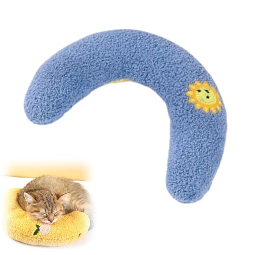 EHOTER Little Pillow for Cats Ultra Soft Fluffy Pet Calming Toy Half Donut Cuddler for Joint Relief Sleeping Improve Machine Washable (Blue Sun) von EHOTER