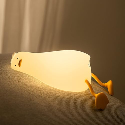 EHOTER Lying Flat Duck Nachtlicht, LED Squishy Duck Nachtlicht Kreative Licht Up Ente Lampe USB Wiederaufladbare Silikon Dimmbare Touch Nachtlicht von EHOTER