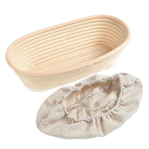 EHOTER Ovale Gärkörbe Für Sauerteig Brot Backen Zubehör Teig Werkzeuge Für Die Herstellung Von Sauerteigbrot Gärfolie Brot Rattan (L) - 2er-Set - Beige - 28*14*8cm, 21*15*8cm, 15*8*5 cm von EHOTER
